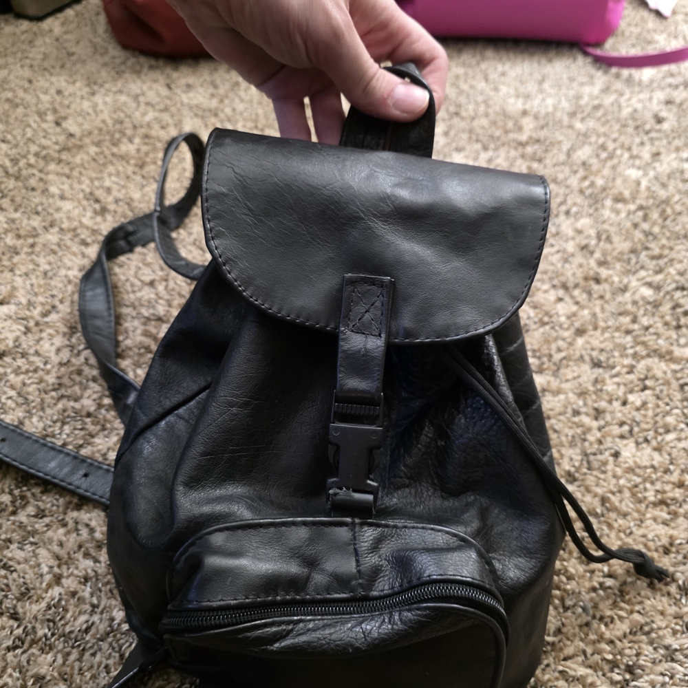 Black Leather Women's Backpack